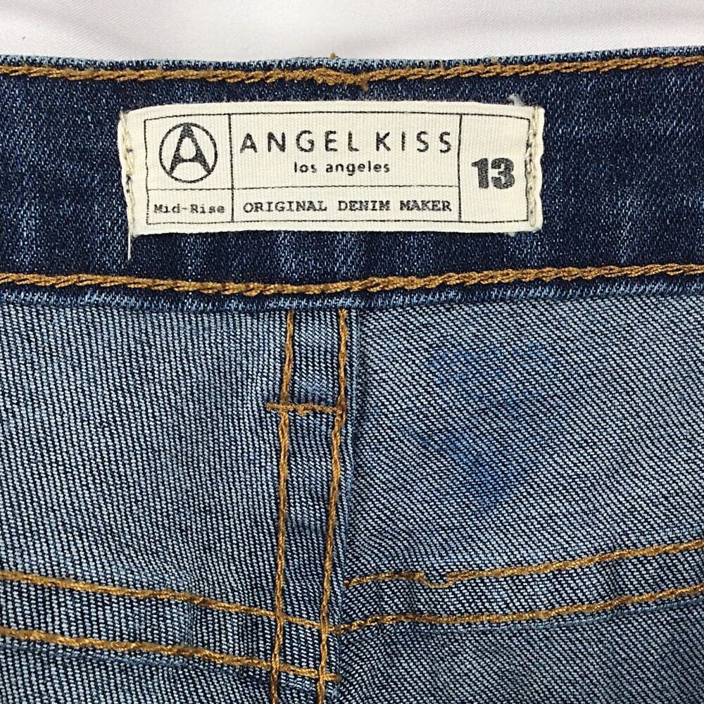 Angel Kiss Floral Jeans Womens Size 13 Mid Rise Distressed Denim - Picture 7 of 8